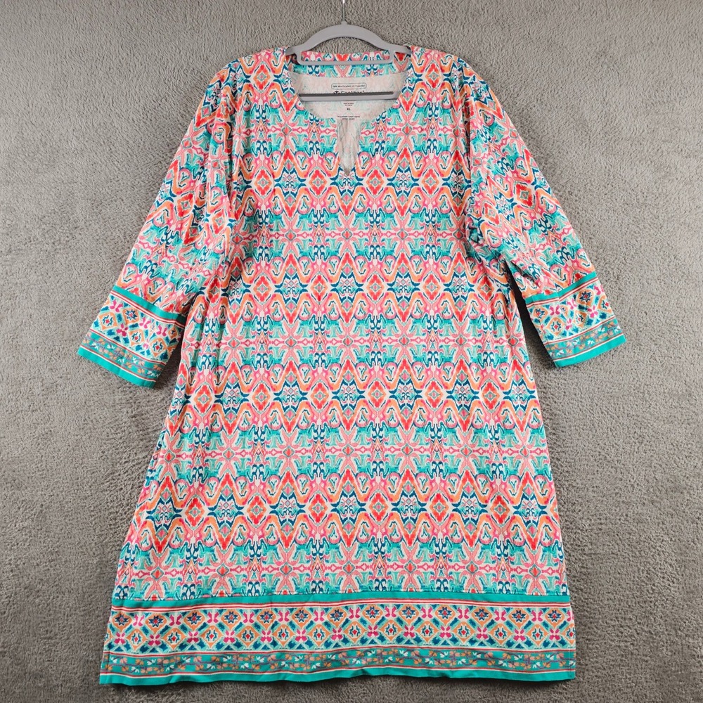 Coolibar Oceanside Tunic Dress XL Pink Teal UPF 50+ Sun Protection
